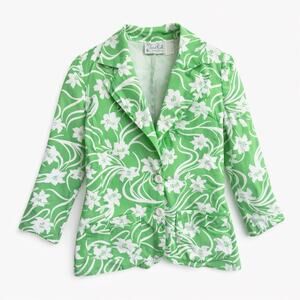 Vintage Diane Rich Resort Floral Scroll Print Blazer Jacket Green White Size 2